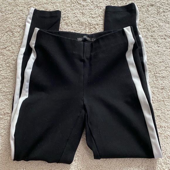 ZARA Leggings with Piped Side Stripes Mid Rise Black White EUC Size S - Picture 2 of 4